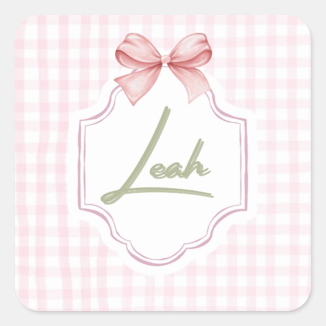 Personalisiert Leah Baby Girl Kinderzimmer Bow&Gin Quadratischer Aufkleber (Vorderseite)