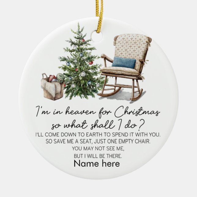 Personalisiert leere Stuhl Ich bin im Himmel für W Keramik Ornament (Vorne)