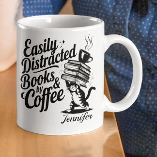 Personalisiert Leicht ablenkbar durch Bücher & Kaffeetasse