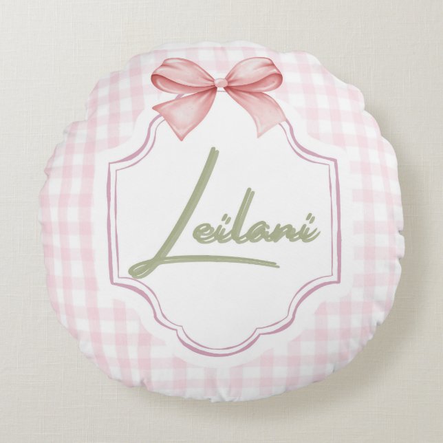 Personalisiert Leilani Baby Girl Kinderzimmer Ging Rundes Kissen (Vorderseite)