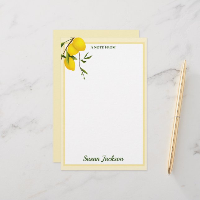 Personalisiert Lemon Citrus Botanical Briefpapier (Vorderseite/Rückseite Beispiel)