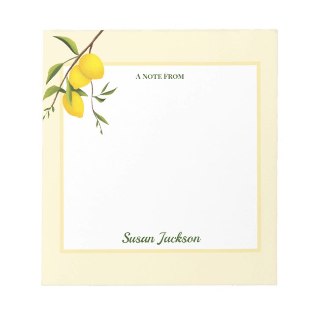 Personalisiert Lemon Citrus Botanischer Notepad Notizblock (Vorderseite)