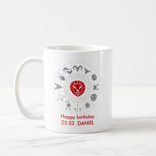 Personalisiert Leo Zodiac Geburtstagsgeschenk Kaffeetasse (Links)