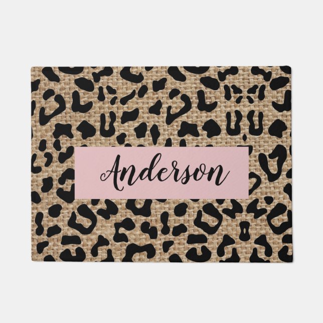 Personalisiert Leopard Burlap Nachname Doormat Fußmatte (Vorderseite)