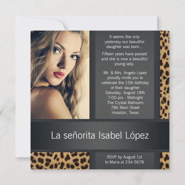Personalisiert Leopard Foto Quinceanera Einladung (Vorderseite)