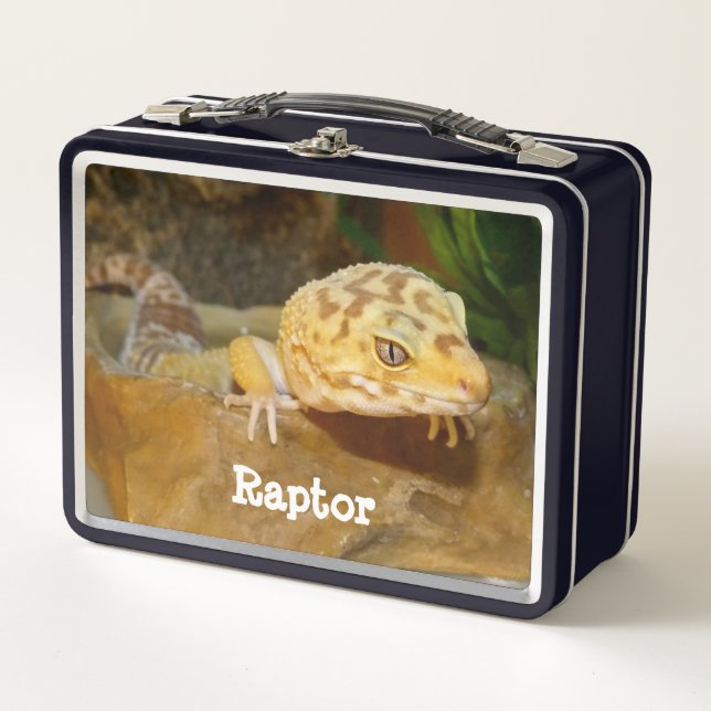 Personalisiert Leopard Gecko Lizard Metall Brotdose (Vorderseite)