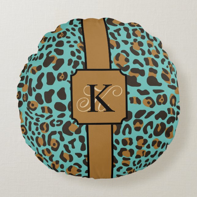 Personalisiert Leopard Jaguar Animal Print Muster Rundes Kissen (Vorderseite)
