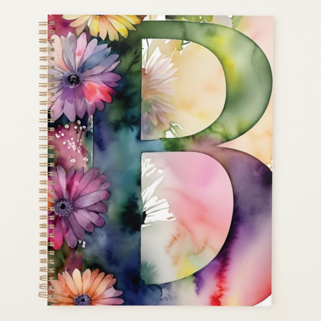 Personalisiert Letter B Floral Watercolor-Notebook Planer (Vorderseite)