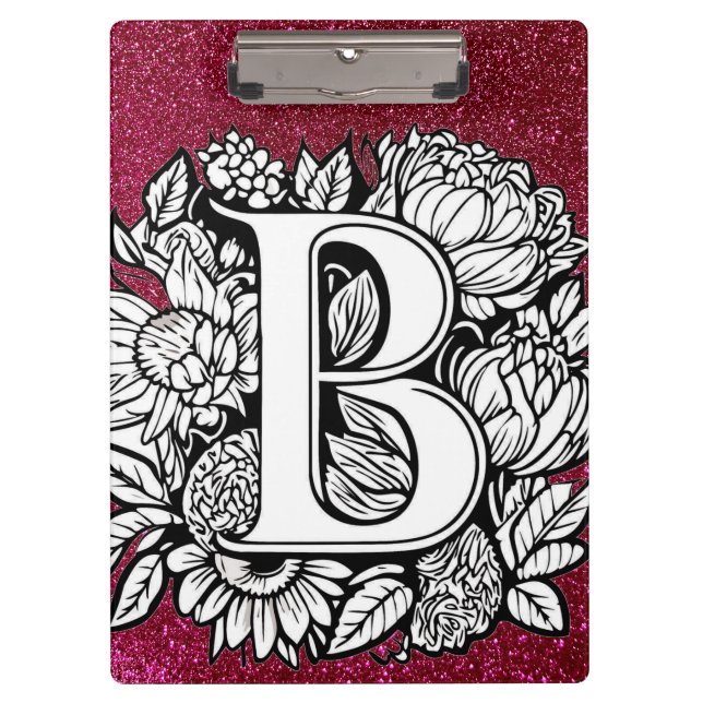 Personalisiert Letter B Glitzer Tattoo Blume Klemmbrett (Vorderseite)