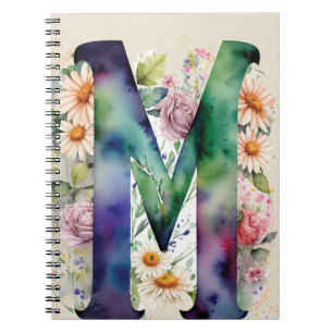 Personalisiert Letter M Floral Watercolor Notebook Notizblock