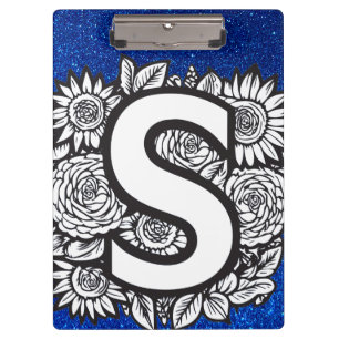 Personalisiert Letter S Glitzer Tattoo-Blume Klemmbrett