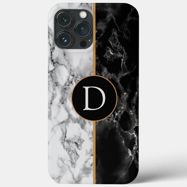 Personalisiert Letter Schwarz-weiß Marble iPhone C Case-Mate iPhone Hülle (Rückseite)