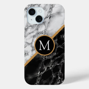 Personalisiert Letter Schwarz-weiß Marble iPhone C Case-Mate iPhone Hülle