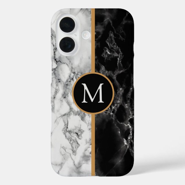 Personalisiert Letter Schwarz-weiß Marble iPhone C Case-Mate iPhone Hülle (Rückseite)