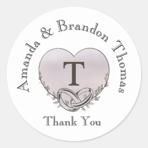 Personalisiert Letter T Heart Wedding Vielen Dank Runder Aufkleber