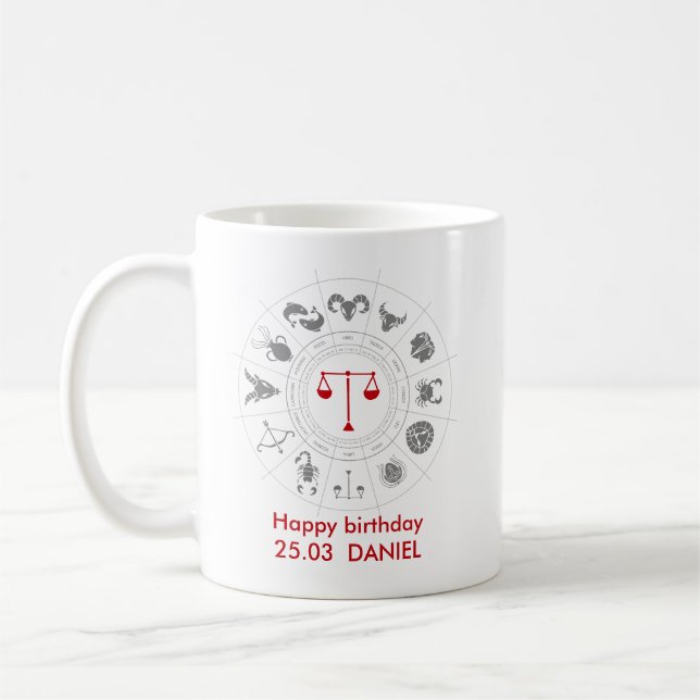 Personalisiert Libra Zodiac Geburtstagsgeschenk Kaffeetasse (Links)