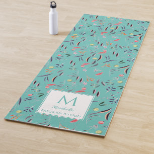 Personalisiert LICHT AQUAMARINE florale Monogramm Yogamatte