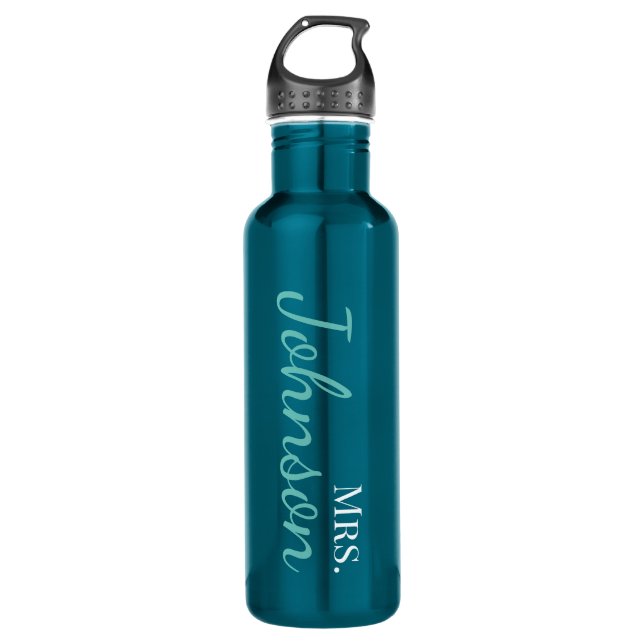 Personalisiert Light Aquamarin Calligraphy School  Edelstahlflasche (Vorderseite)