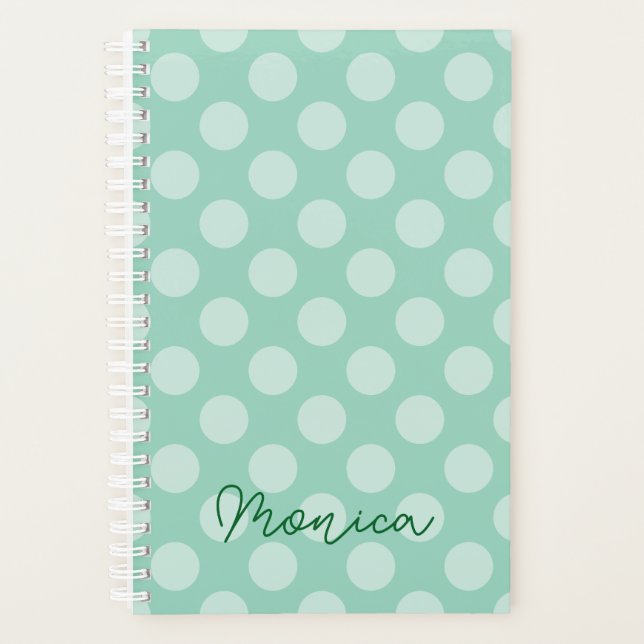 Personalisiert Light Aquamarin Polka Dot Planer (Vorderseite)