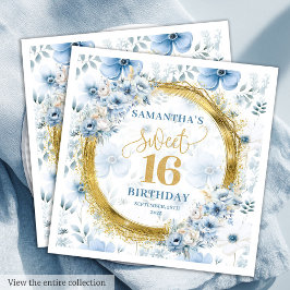 Personalisiert Light Blue 16 . Geburtstag Gold Gli Serviette