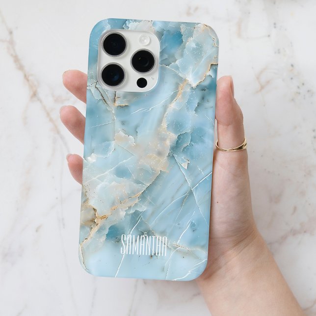 Personalisiert Light Blue Gemstone Moderner Chic N Case-Mate iPhone Hülle (Personalized Light Blue Gemstone Modern Chic Name Case-Mate iPhone Case)