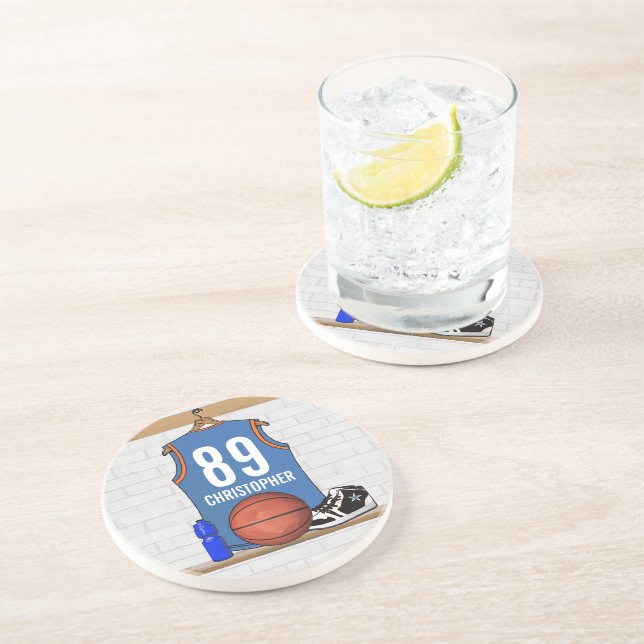 Personalisiert Light Blue Orange Basketball Jersey Getränkeuntersetzer (Seite)