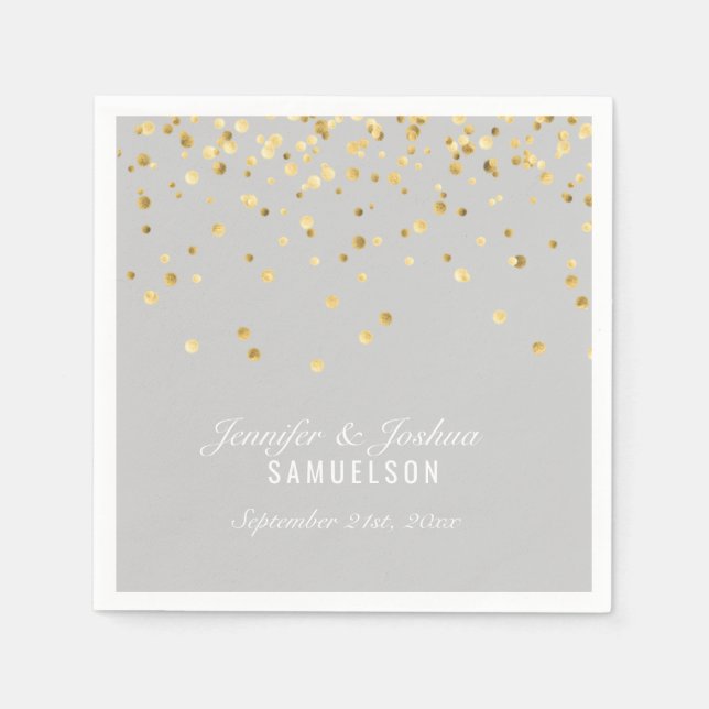 Personalisiert LIGHT GRAY Gold Confetti Wedding Serviette (Vorderseite)