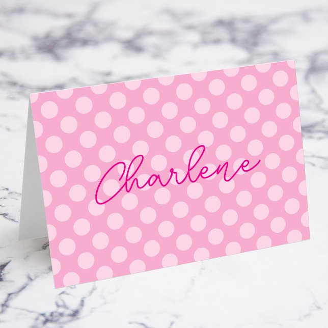 Personalisiert Light Pink Polka Dot Name Platzkart Tischnummer (Personalized Light Pink Polka Dot Name Place Cards)