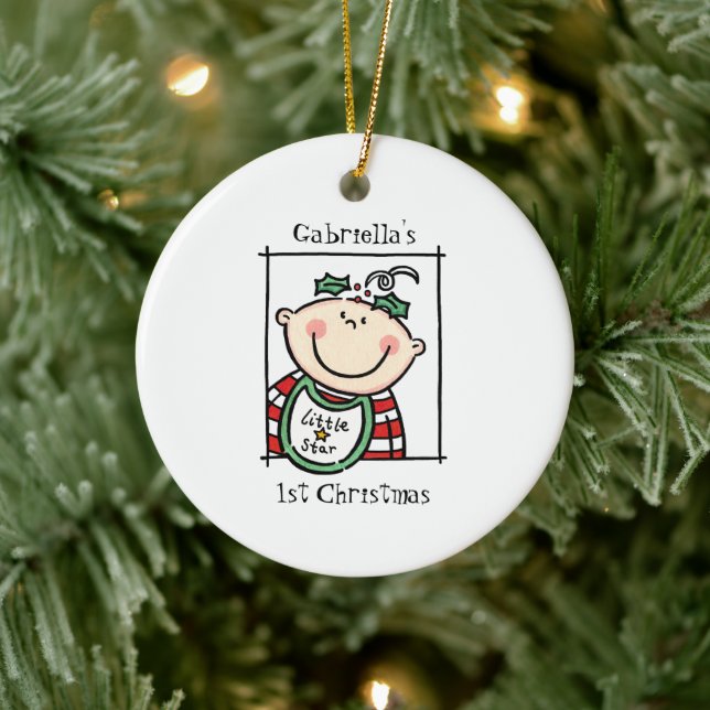 Personalisiert Light Skin Tone Baby Face Baby's 1. Keramik Ornament (Baum)