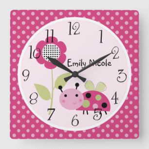 Personalisiert Lil Little Ladybug Kinderzimmer Clo Quadratische Wanduhr