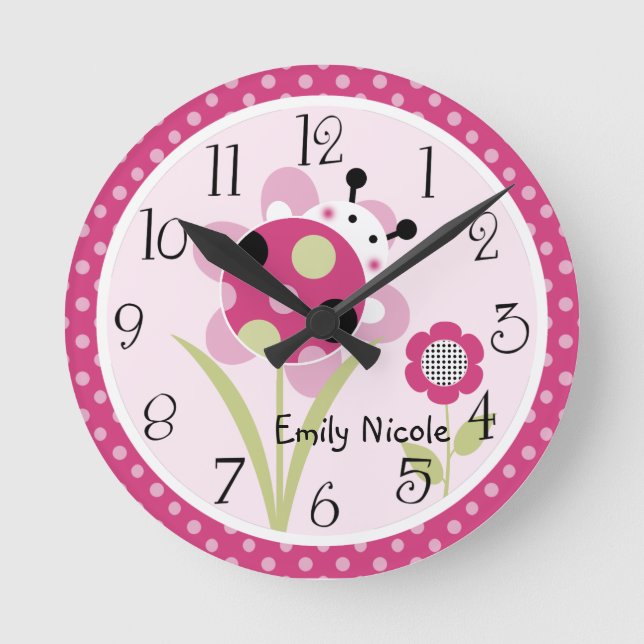 Personalisiert Lil Little Ladybug Kinderzimmer Clo Runde Wanduhr (Vorderseite)