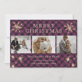 Personalisiert Lila Buffalo Kariert 3 Foto Feiertagskarte