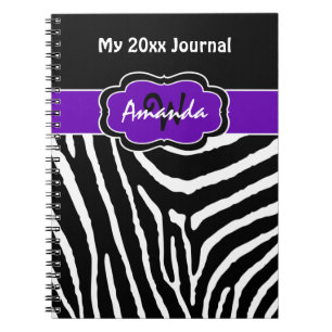 Personalisiert Lila Schwarz-weißes Zebra Journal 2 Notizblock