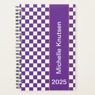 Personalisiert lila und weiß Checkered 2025 Planer