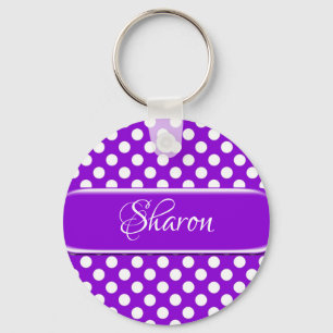 Personalisiert Lila White Polka Dot Schlüsselanhän Schlüsselanhänger