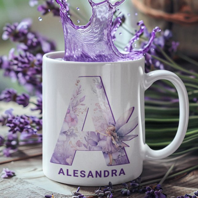 Personalisiert Lilac Fairy Monogram A Kaffeetasse (Personalized Lilac Fairy Monogram A Coffee Mug)