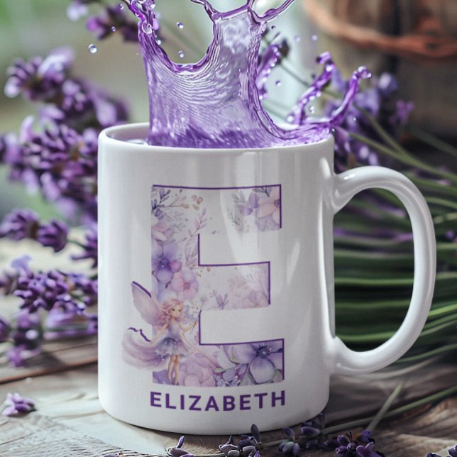 Personalisiert Lilac Fairy Monogram E Kaffeetasse (Personalized Lilac Fairy Monogram E Coffee Mug)