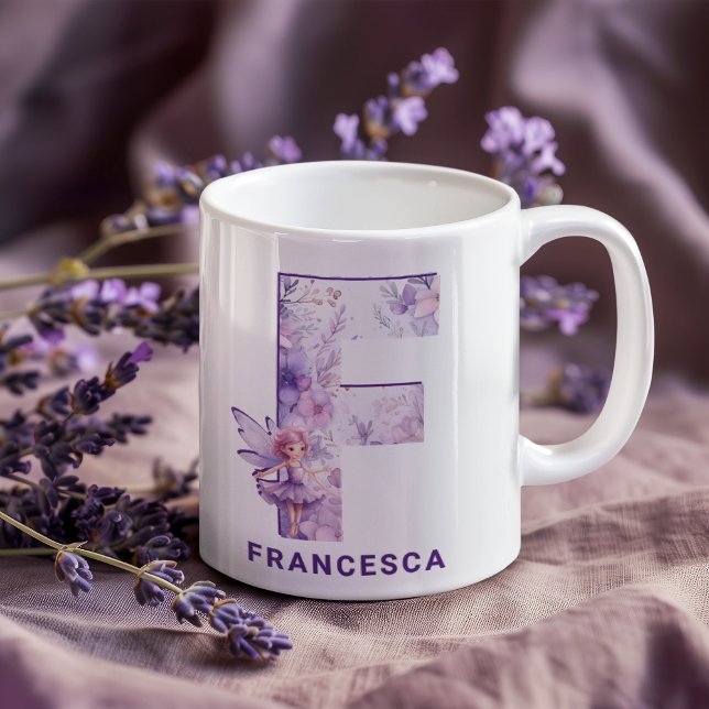 Personalisiert Lilac Fairy Monogram F Kaffeetasse (Personalized Lilac Fairy Monogram F Coffee Mug)