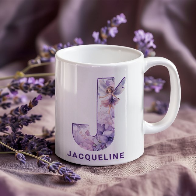 Personalisiert Lilac Fairy Monogram J Kaffeetasse (Personalized Lilac Fairy Monogram J Coffee Mug)