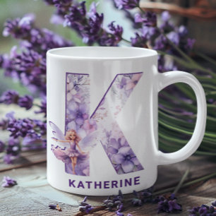 Personalisiert Lilac Fairy Monogram K Kaffeetasse