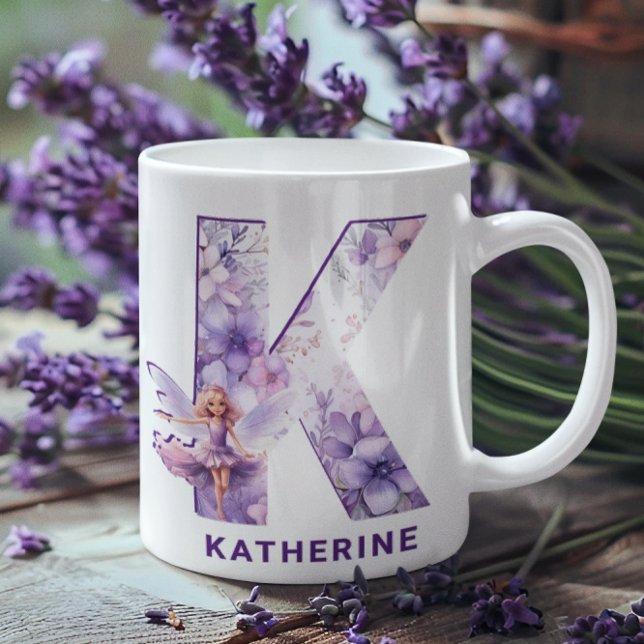 Personalisiert Lilac Fairy Monogram K Kaffeetasse (Personalized Lilac Fairy Monogram K Coffee Mug)