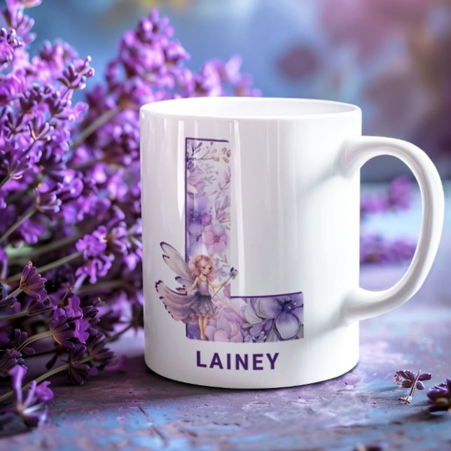 Personalisiert Lilac Fairy Monogram L Kaffeetasse (Personalized Lilac Fairy Monogram L Coffee Mug)