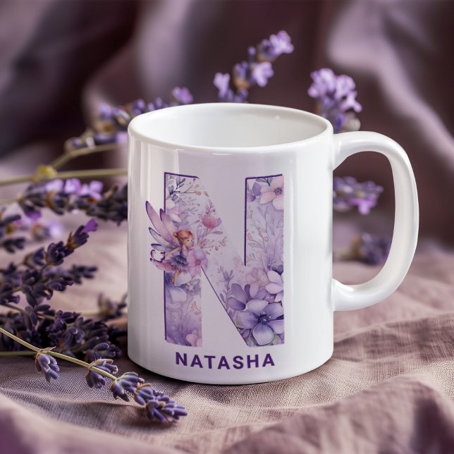Personalisiert Lilac Fairy Monogram N Kaffeetasse (Personalized Lilac Fairy Monogram N Coffee Mug)