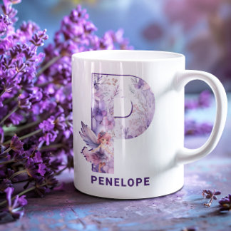 Personalisiert Lilac Fairy Monogram P Kaffeetasse
