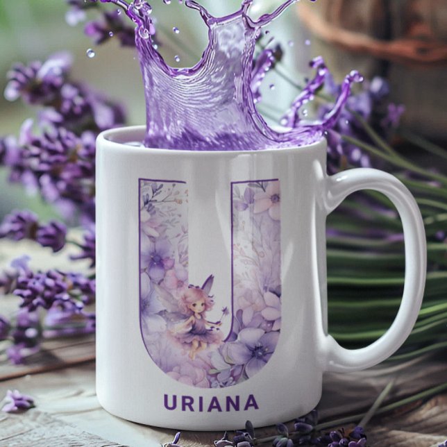 Personalisiert Lilac Fairy Monogram U Kaffeetasse (Personalized Lilac Fairy Monogram U Coffee Mug)