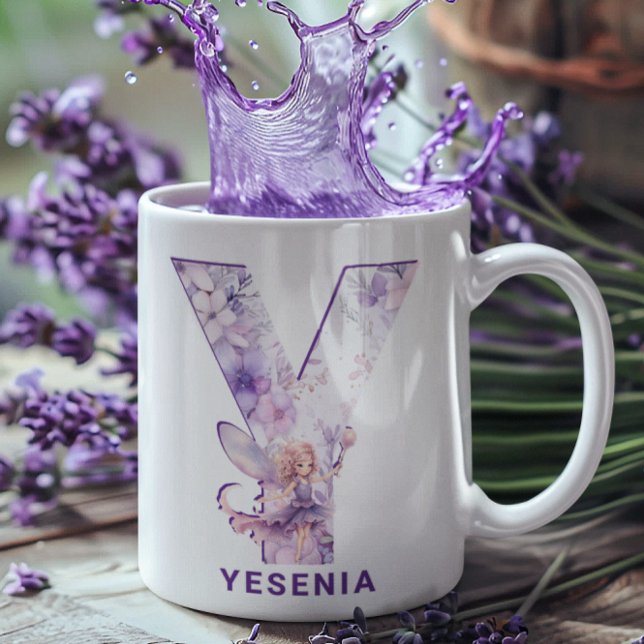 Personalisiert Lilac Fairy Monogram Y Kaffeetasse (Personalized Lilac Fairy Monogram Y Coffee Mug)