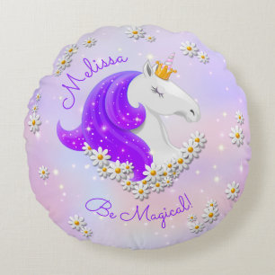 Personalisiert Lilac Magical Unicorn Princess Rundes Kissen
