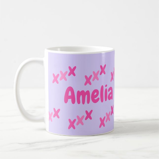 Personalisiert Lilac Pink Kisses Kaffeetasse (Links)