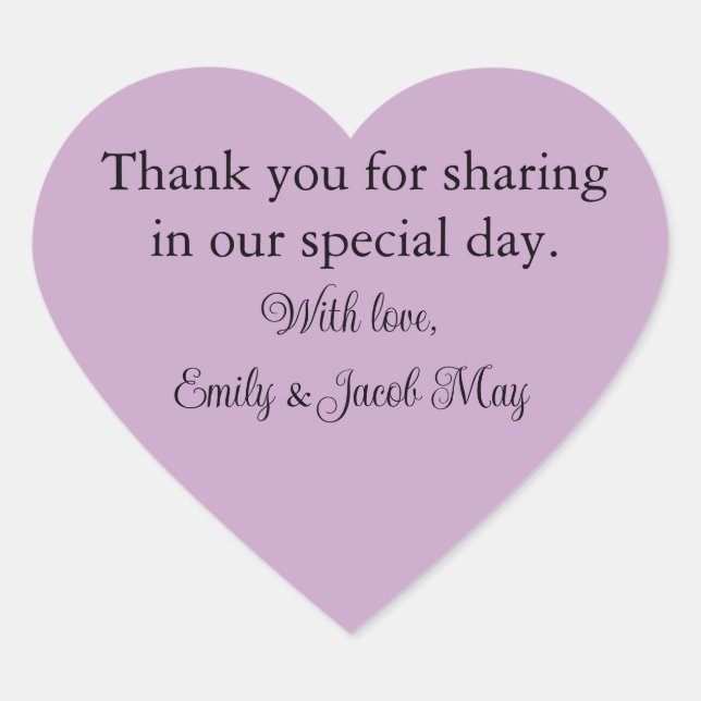 Personalisiert Lilac Wedding Herz-Aufkleber (Vorderseite)