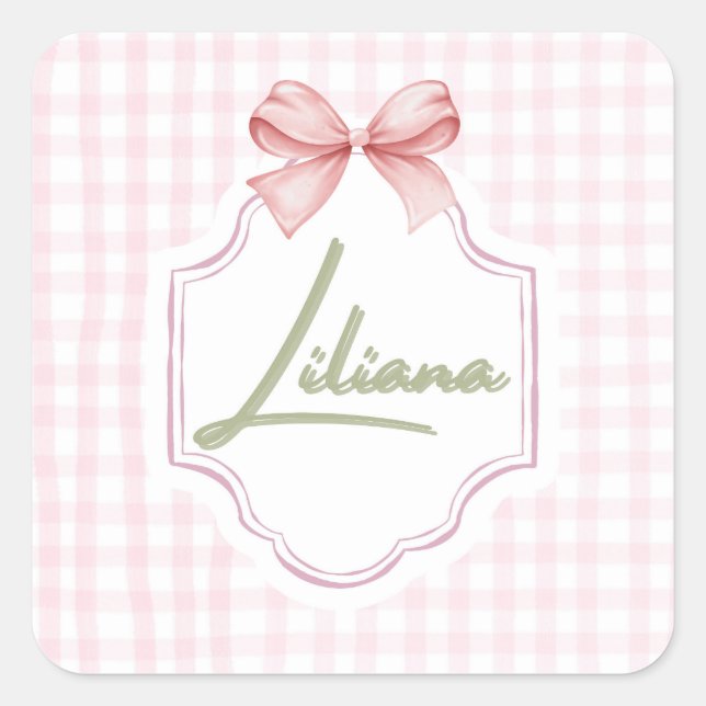 Personalisiert Liliana Baby Girl Kinderzimmer Bow& Quadratischer Aufkleber (Vorderseite)
